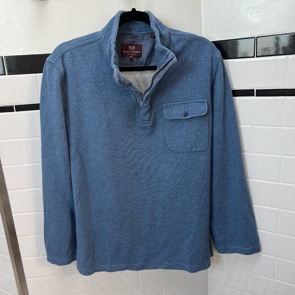 *EUC* Hickey Freeman Half Zip Sweater-Shirt - Blue - Men's Size Large